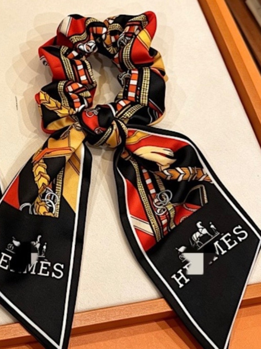 Hand Crafted Black Luxury Printed Scrunchie NEW